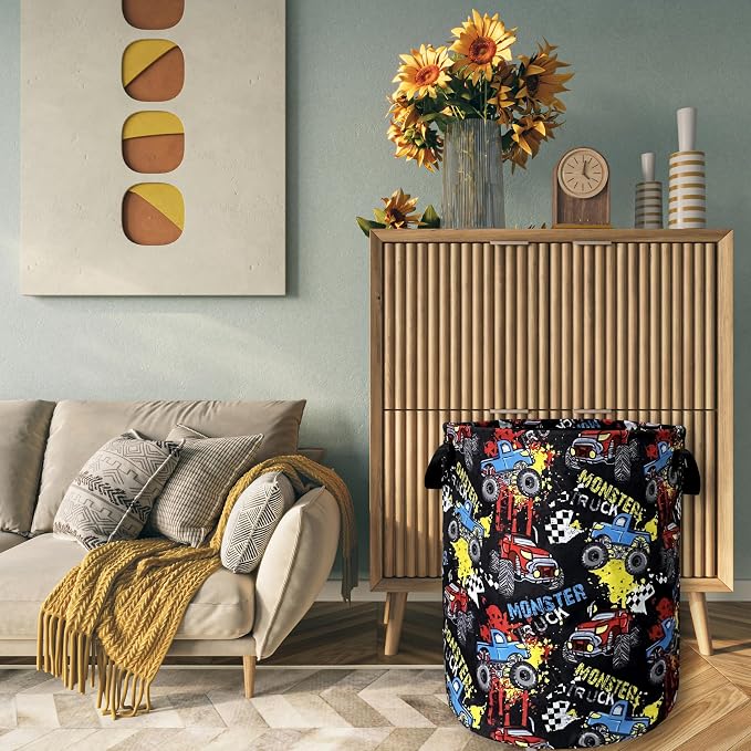 Funny Cars Printed Laundry Basket Foldable - Image 7
