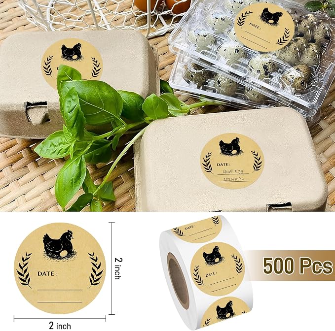 500 Pcs 2 inch Natural Brown Kraft Chicken Egg Canning Sticker - Image 7