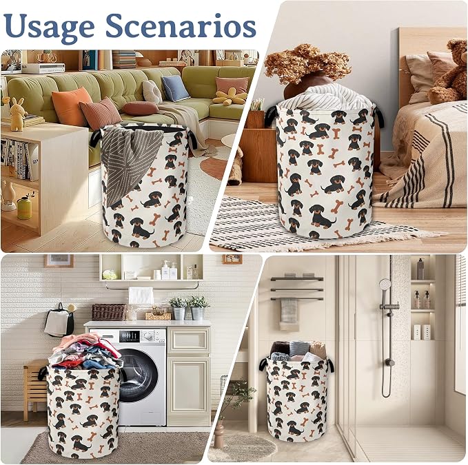 Cute Dachshund Laundry Basket, Foldable Oxford Cloth Bone Laundry Hamper - Image 7