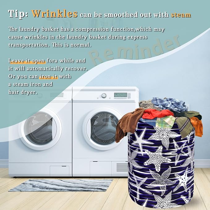 Blue Starfish Printed Laundry Basket Sea Beach Theme Funny Laundry Hamper - Image 6
