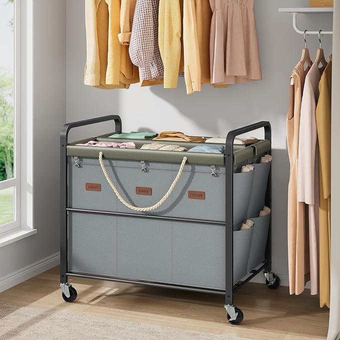 Tajsoon 350L Extra Large Laundry Cart 6 Section, Heavy Duty Laundry Sorter - Image 7
