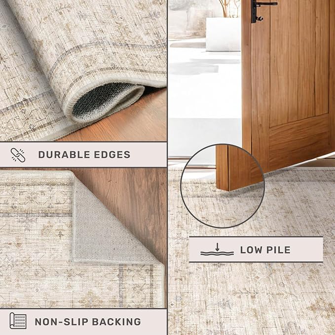 Washable Floral 10x14 Big Living Room Rug, Stain Resistant Foldable Area Rug - Image 4
