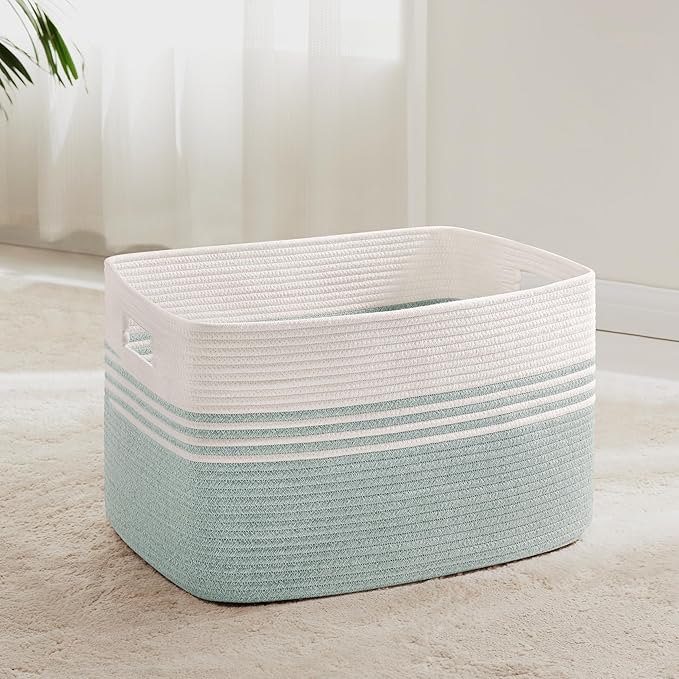 60L Laundry Basket for Living Room Storage, Woven Rope Baskets Bin for Blanket by SunNewt