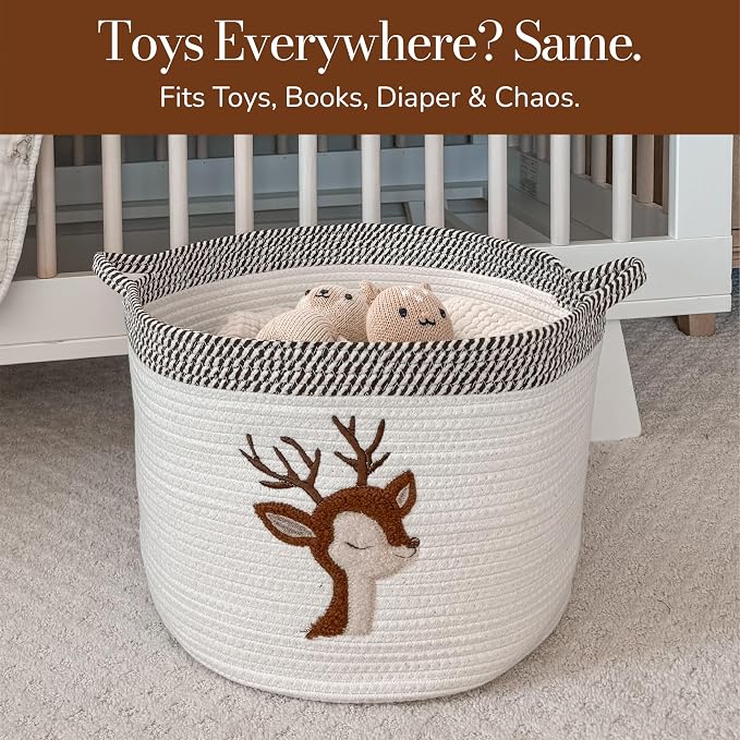 Deer Storage Basket for Nursery – Large 15”x11” Cotton Rope Bin - Image 4