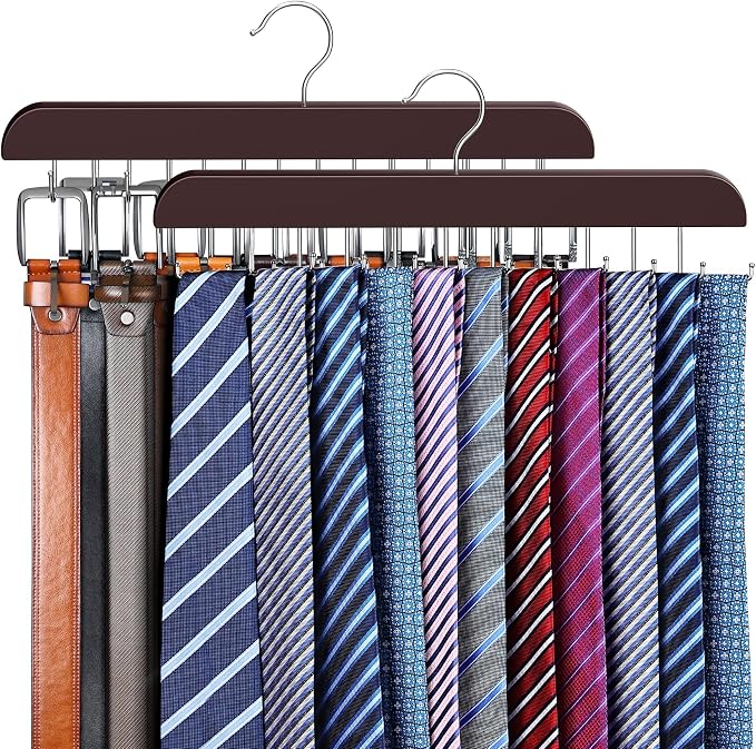 2 Pack Tie Rack & Belt Hanger 2 in 1 Tie Hanger Space Saving Max 42 Belts& 60 by LearnMoreAboutResovo