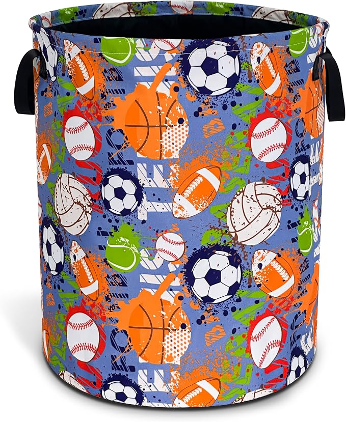 Balls Laundry Basket Funny Ball Sports Foldable Waterproof Oxford Cloth Tote by NUTAINLA