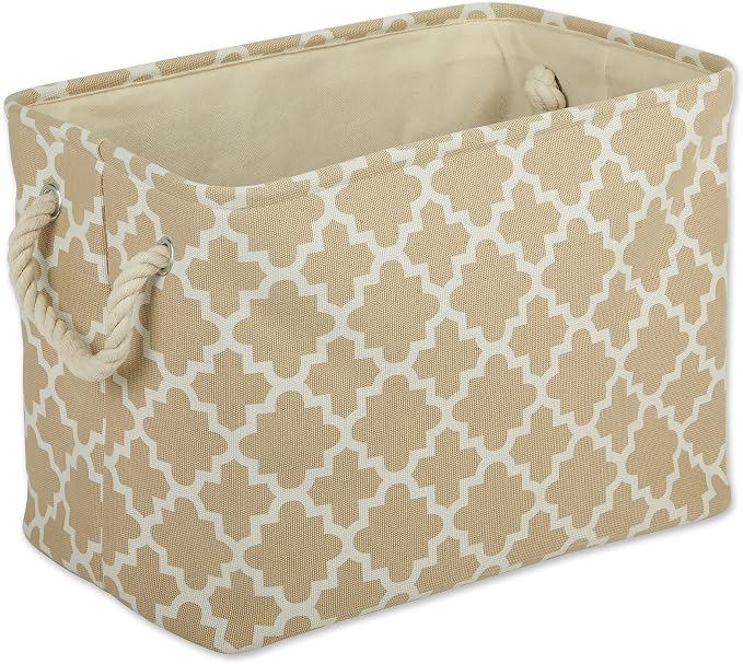 DII Polyester Container with Handles, Lattice Storage Bin, Vintage Linen by DII