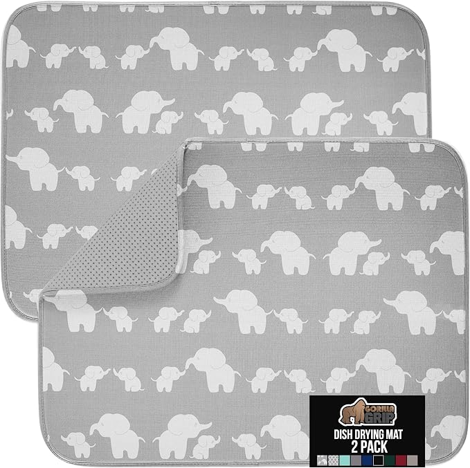 GORILLA GRIP Ultra Water Absorbent Microfiber Dish Drying Mat 2 Pack, Quick Dry by GorillaGrip