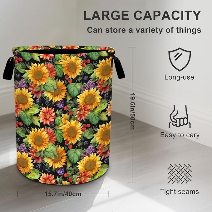 Sunflowers Laundry Basket Storage Bin Foldable Laundry Hamper Clothes Storage - Image 4