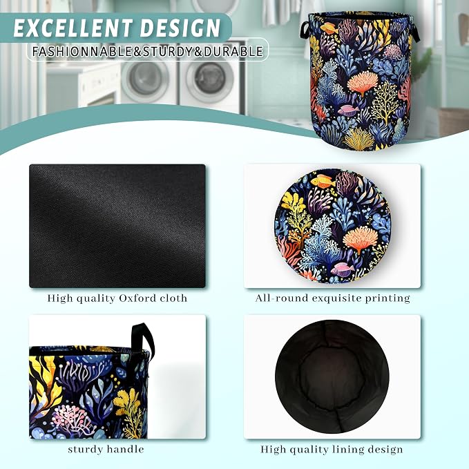 Colorful Coral Laundry Basket Foldable - Image 4