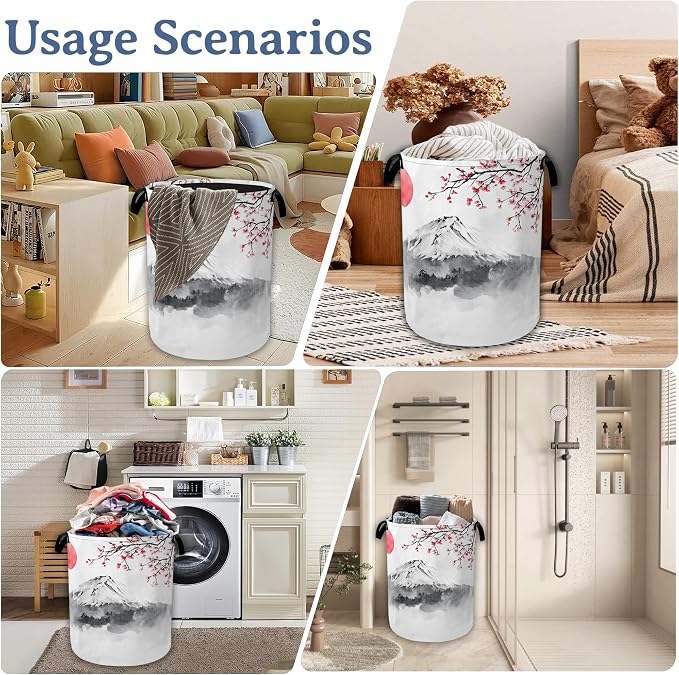 Japanese Mountain Sun Laundry Basket, Foldable Oxford Cloth Cherry Blossoms - Image 7