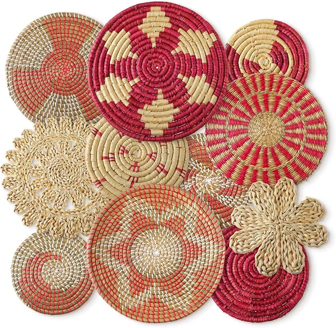 Tatuo 11 Pcs Boho Wall Basket Decor Decorative Bulrush Woven Basket Wall Decor by Tatuo