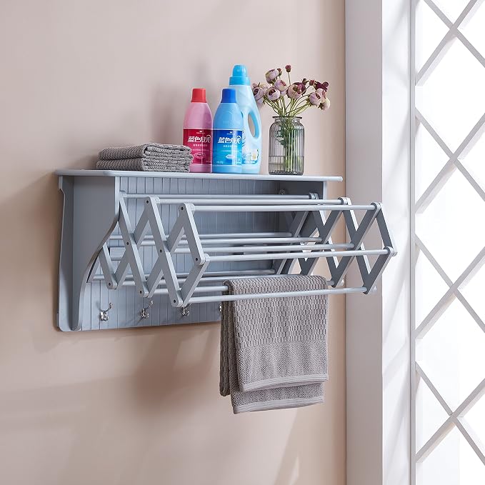 Danya B Accordion Clothes Drying Rack, Retractable, Wall Mounted Towel Rack and - Image 3