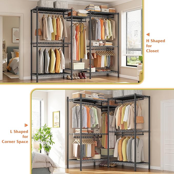 Raybee L Shaped Clothes Rack for Corner, Clothing Racks for Hanging Clothes - Image 4