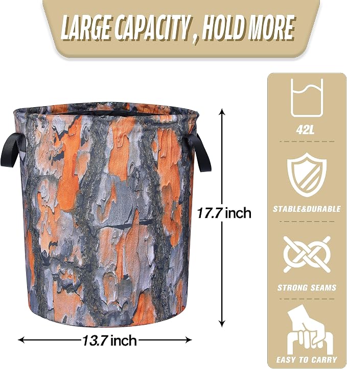 Tree Stump Laundry Basket Wood Grain Bark Texture Foldable Oxford Cloth Funny - Image 2