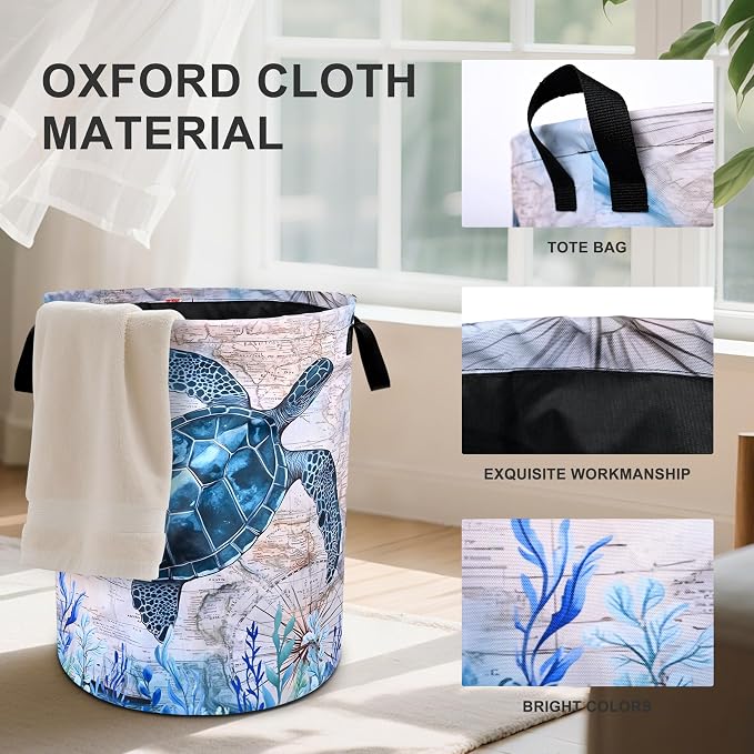 Sea Turtle Laundry Basket Foldable Oxford Cloth Tote Bag Laundry Hamper Clothes - Image 2