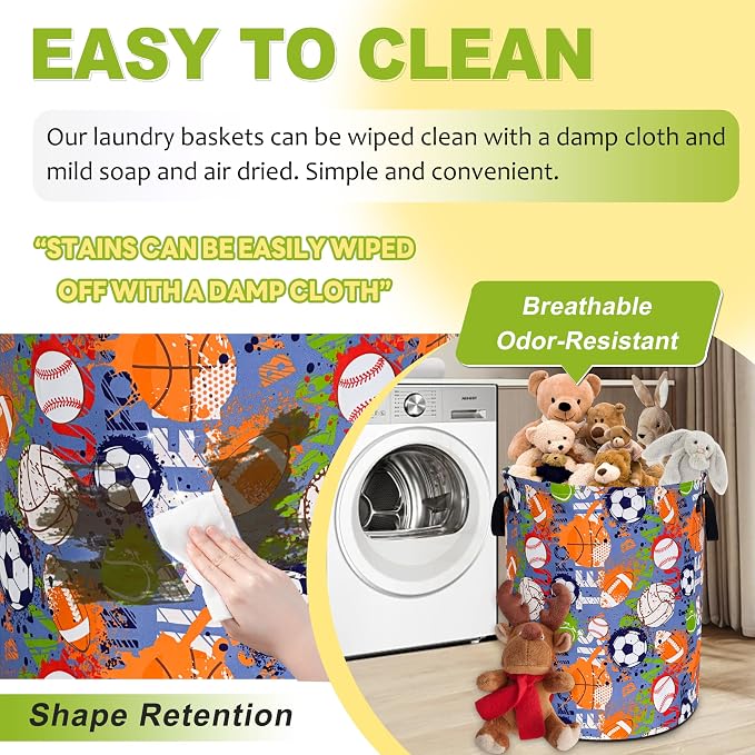 Balls Laundry Basket Funny Ball Sports Foldable Waterproof Oxford Cloth Tote - Image 7