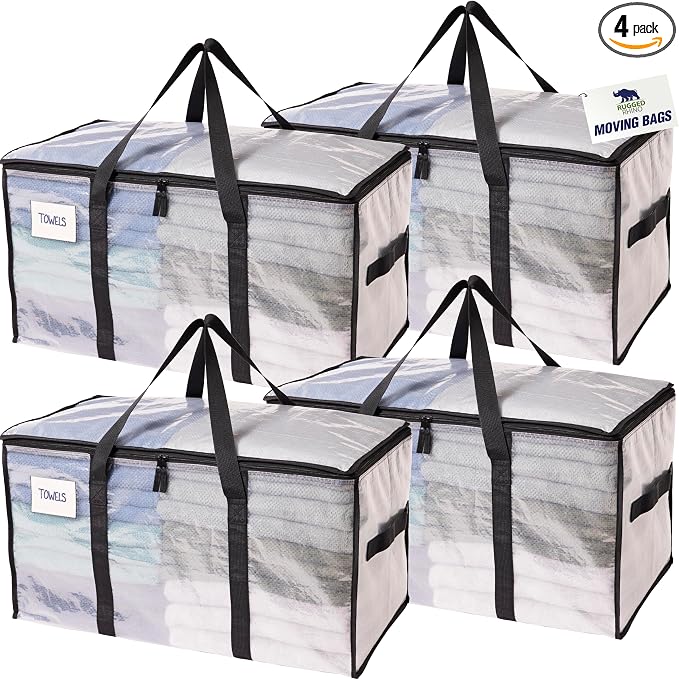RUGGED RHINO 4 Pack Heavy Duty Extra Large Moving Bags, Durable Bag by RUGGEDRHINO