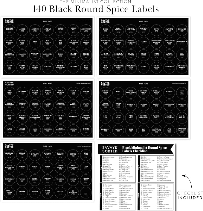 SAVVY & SORTED Spice Labels, 140 Round Waterproof Kitchen Labels - Image 5