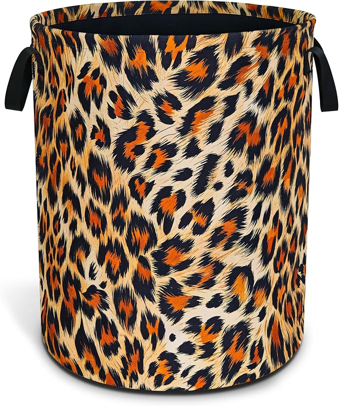 Brown Black Leopard Print Laundry Basket Funny Foldable Waterproof Oxford Cloth by NUTAINLA