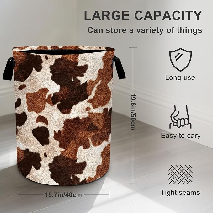 Cow Fur Print Laundry Basket Storage Bin Foldable Laundry Hamper Clothes - Image 4
