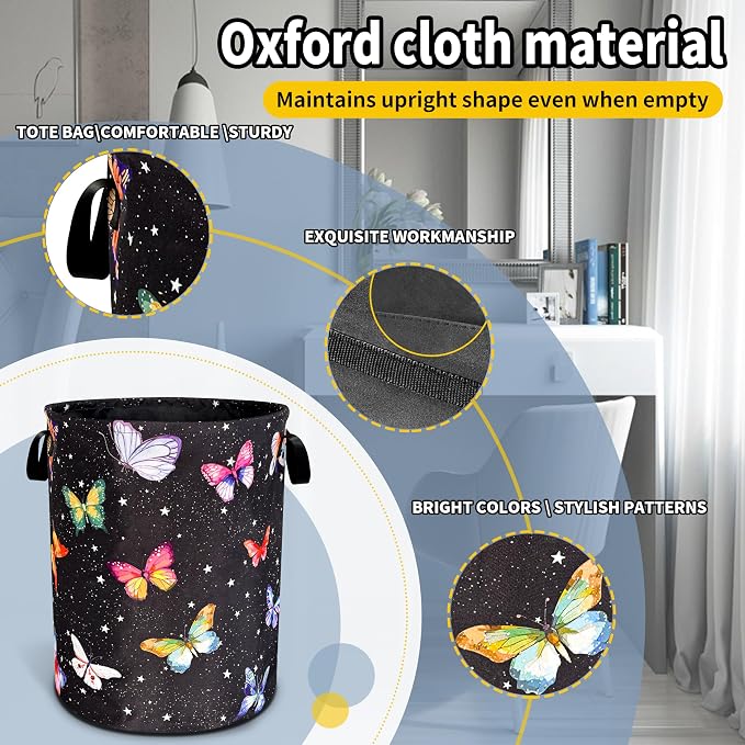 Fantasy Colorful Butterfly Laundry Basket Butterflies Laundry Hamper Foldable - Image 3