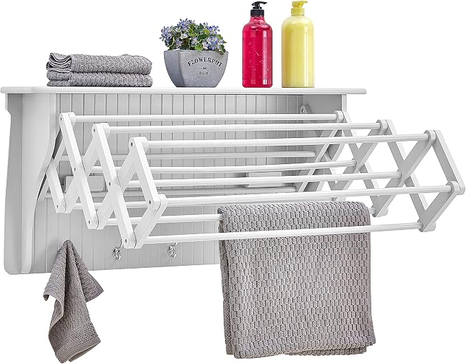 Danya B Accordion Clothes Drying Rack, Retractable, Wall Mounted Towel Rack and - Image 4