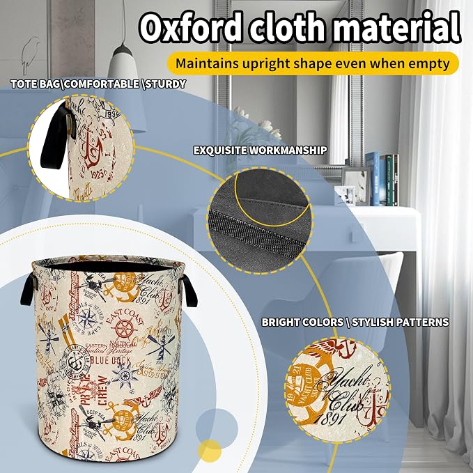 Anchor Laundry Basket Compass Seafaring Foldable Oxford Cloth Funny Tote Bag - Image 3