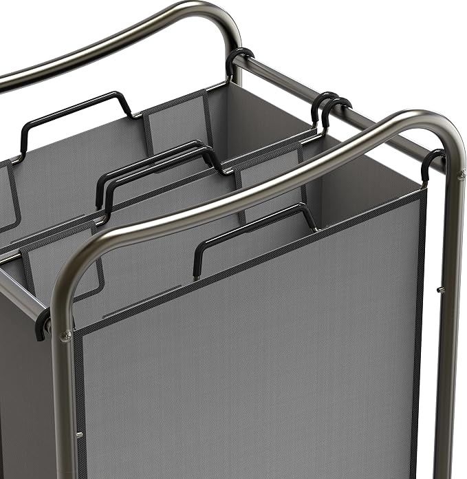 Simple Houseware 2-Bag Heavy Duty Rolling Laundry Sorter Cart, Dark Gray – 2 - Image 3