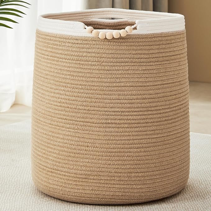 65L Woven Jute Laundry Hamper Basket by ENAORGAN