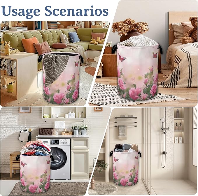 Butterfly Laundry Basket, Oxford Cloth Pink Rose Laundry Hamper - Image 7