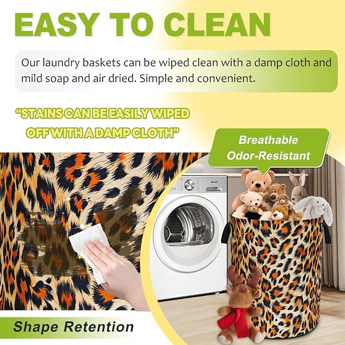 Brown Black Leopard Print Laundry Basket Funny Foldable Waterproof Oxford Cloth - Image 7
