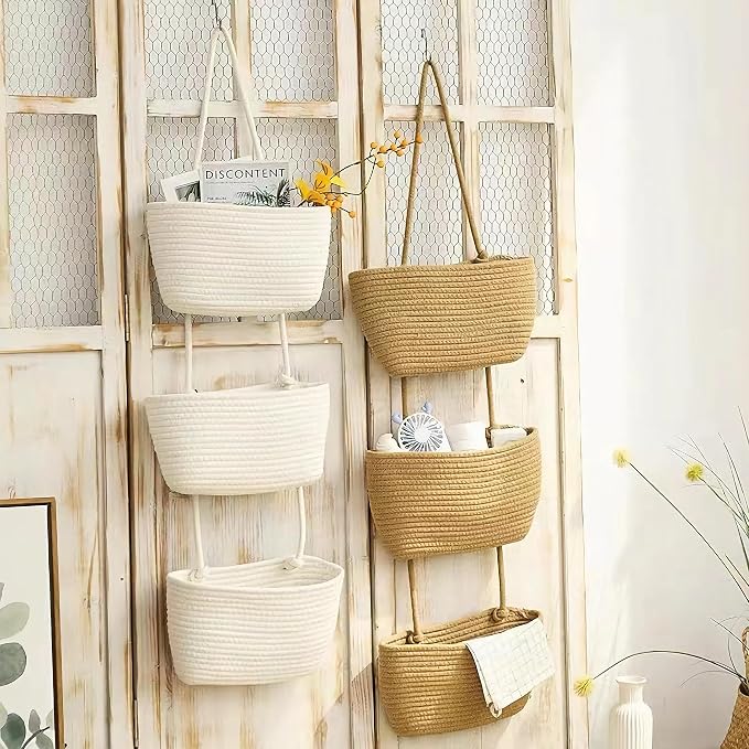 AARAINBOW Wall Hanging Cotton Baskets, Large 3 Tier Decorative Basket - Image 5
