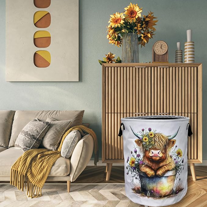 Cute Highland Cow Laundry Basket Foldable - Image 4