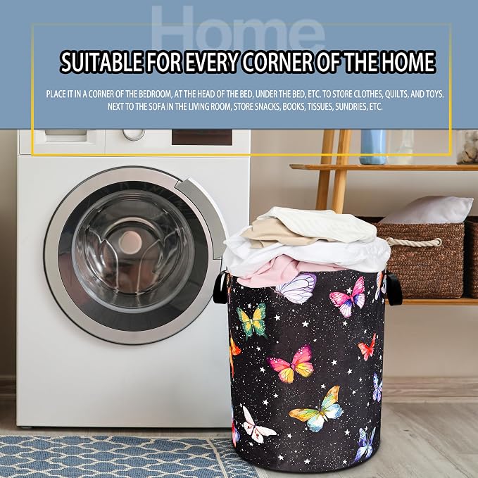 Fantasy Colorful Butterfly Laundry Basket Butterflies Laundry Hamper Foldable - Image 7