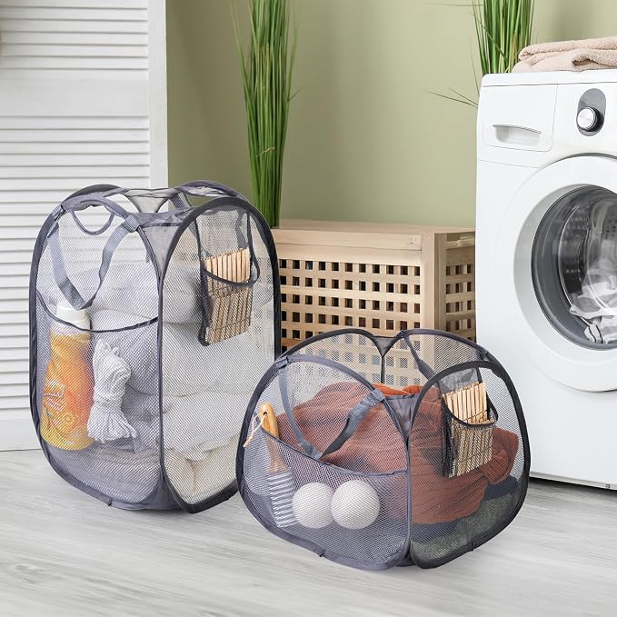 Smart Design Deluxe Mesh Laundry Pop Up Hamper Combo w/ Rectangle & Square - Image 3