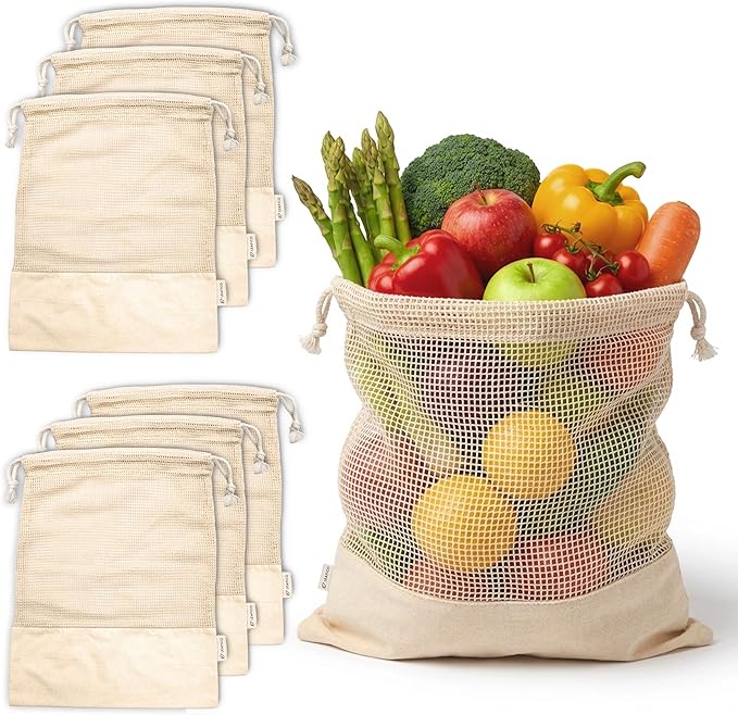 LEAFICO Reusable Produce Bags – 100% Cotton Mesh & Solid Hybrid – Cloth Grocery by Leafico