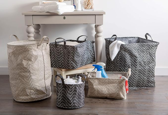 DII Collapsible Waterproof Chevron Laundry, Small Rectangle, Stone/Cream - Image 11