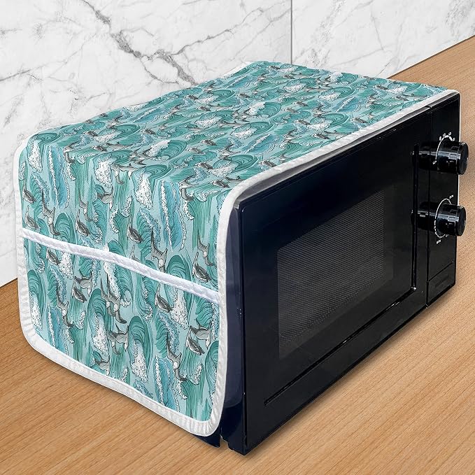 Lunarable Seagulls Microwave Oven Cover, Waves Flowing Water River Sketchy by Lunarable
