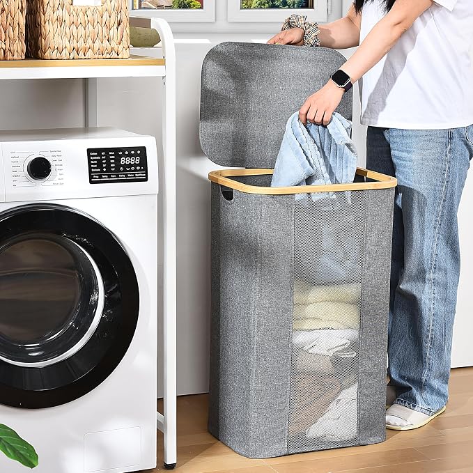 ELONG HOME Laundry Basket, 100L Grey Collapsible Laundry Baskets - Image 4