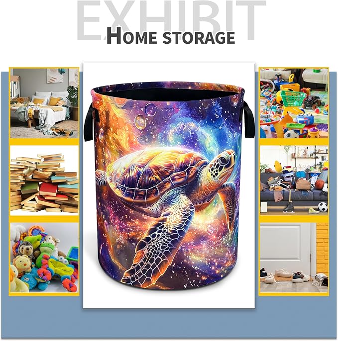 Sea Turtle Laundry Basket Galaxy Space Foldable Waterproof Oxford Cloth Funny - Image 5