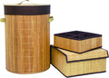 FixtureDisplays Set of 3 Laundry Hampers Bamboo Round Wicker Clothes Bin by FixtureDisplays
