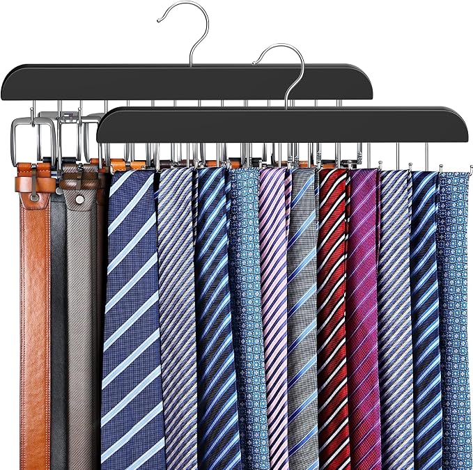 2 Pack Tie Rack & Belt Hanger 2 in 1 Tie Hanger Space Saving Max 42 Belts& 60 by LearnMoreAboutResovo