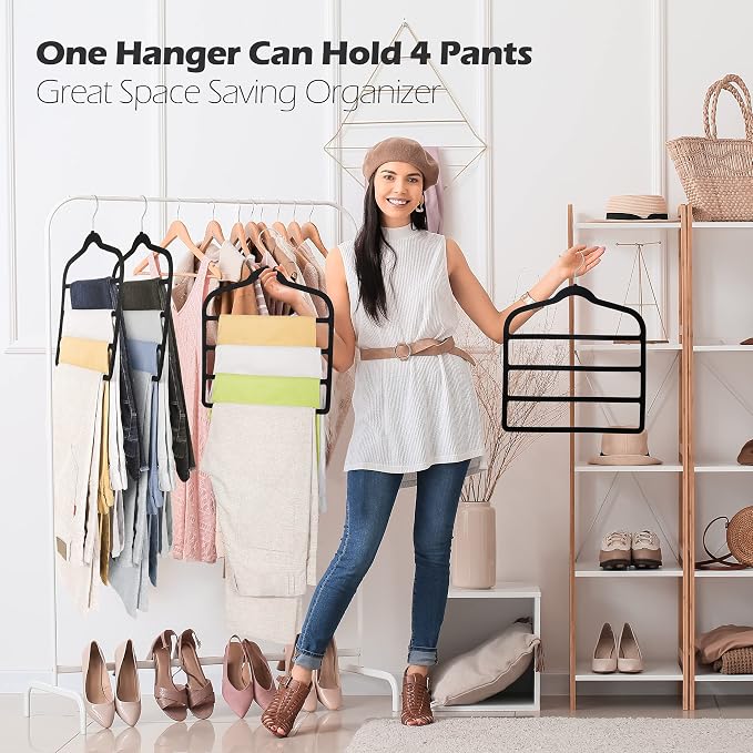 Velvet Pants Clothes Hanger Space Saving Non Slip Pants Shorts Hanger, - Image 4