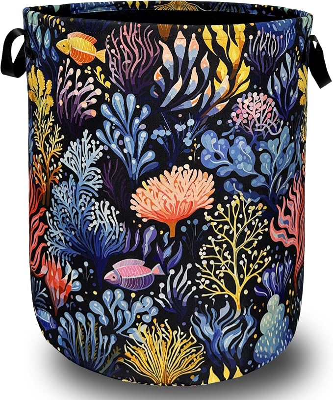 Colorful Coral Laundry Basket Foldable by SELIONLIKN
