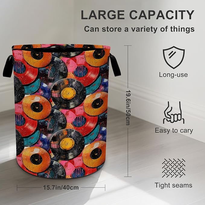 Vintage Music Laundry Basket Storage Bin Foldable Laundry Hamper Clothes - Image 3
