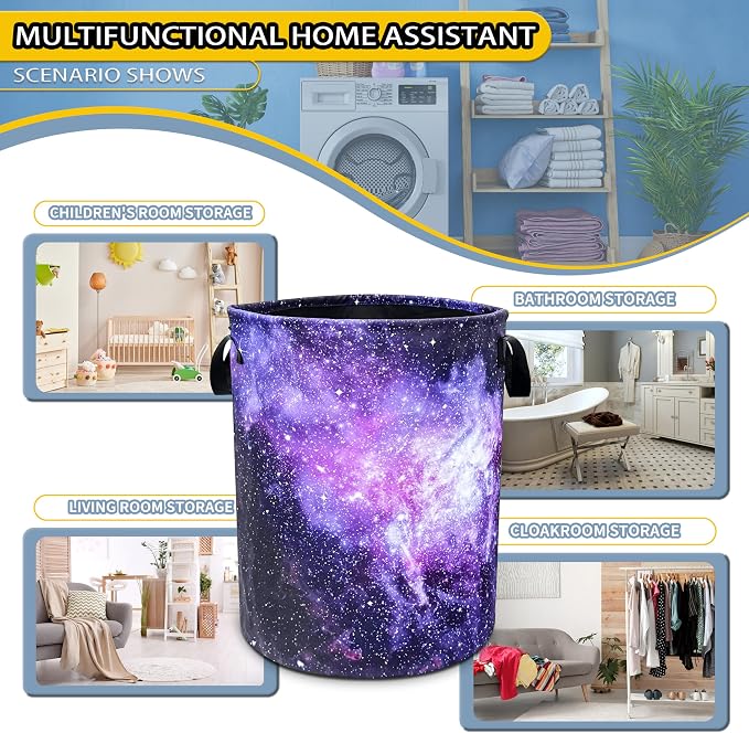 Pink Purple Galaxy Laundry Basket Universe Starry Sky Foldable Oxford Cloth - Image 6