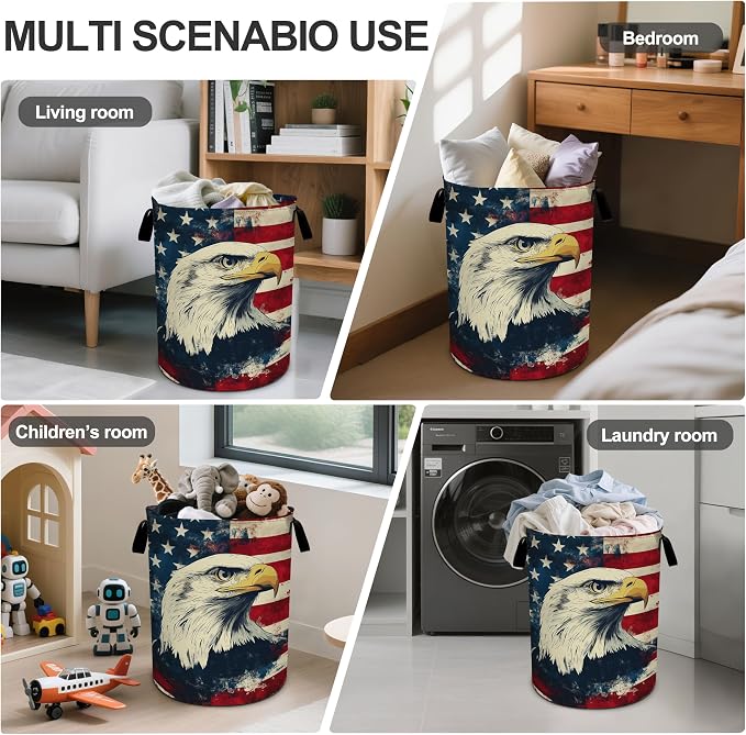 Vintage American Flag Eagle Laundry Basket Laundry Hamper - Image 5
