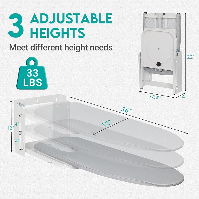 Wall Mounted Ironing Board, 180 Rotation, Space-Saving Fold Down - Image 2