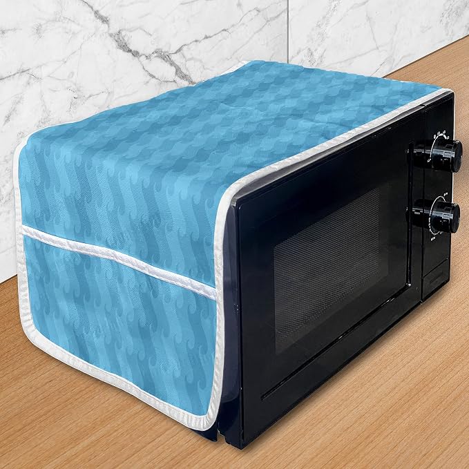 Ambesonne Nautical Microwave Oven Cover, Horizontally Flowing Waves Curves in by Ambesonne